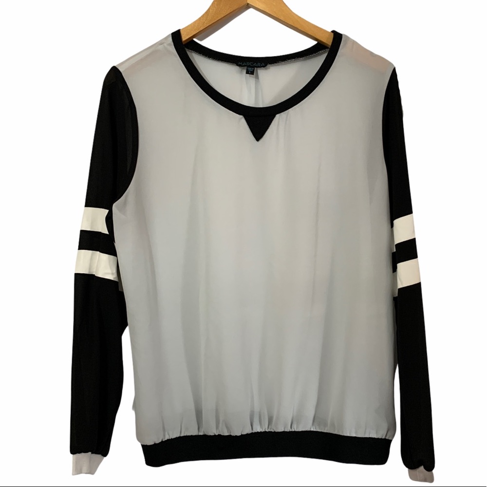 4/$25 Women’s Black & White Sheer Raglan Top L
